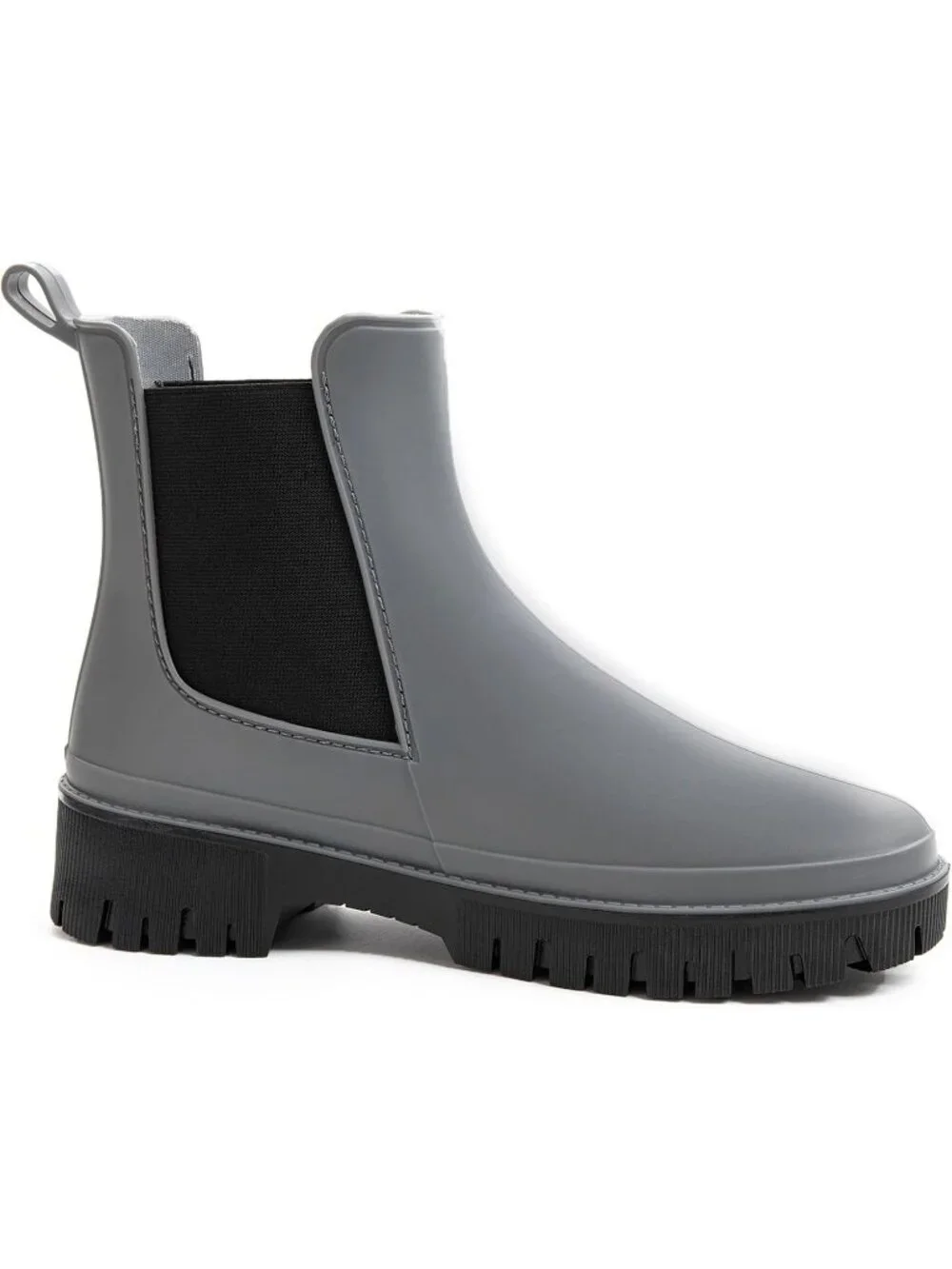 Women's Grey Rubber Short Chelsea Waterproof Rain Boots For Ladies